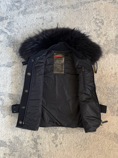 Prada FW2000 nylon jacket with fur collar