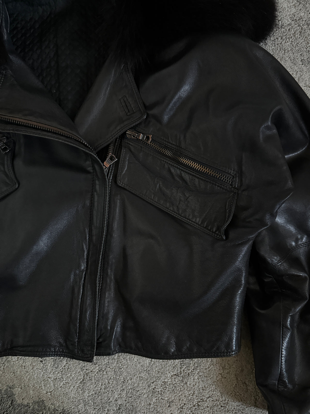 Gianni Versace 1990’s leather jacket with fur collar