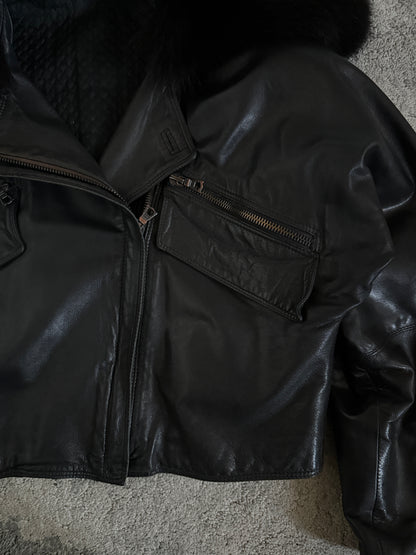 Gianni Versace 1990’s leather jacket with fur collar
