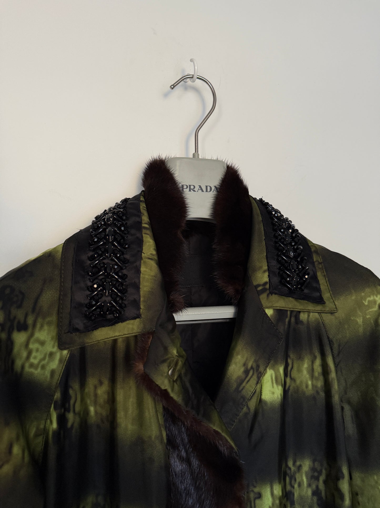 Prada FW2004 embellished nylon long coat