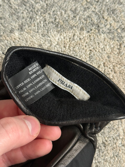 Prada 2000’s nylon & leather gloves with cashmere lining