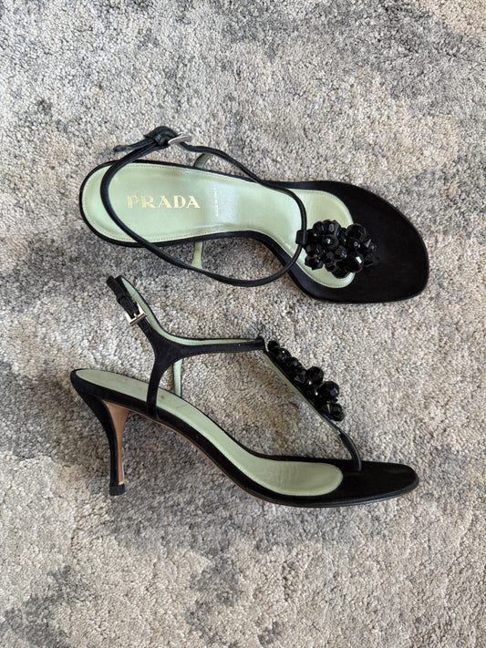 Prada SS2003 silk embellished heels