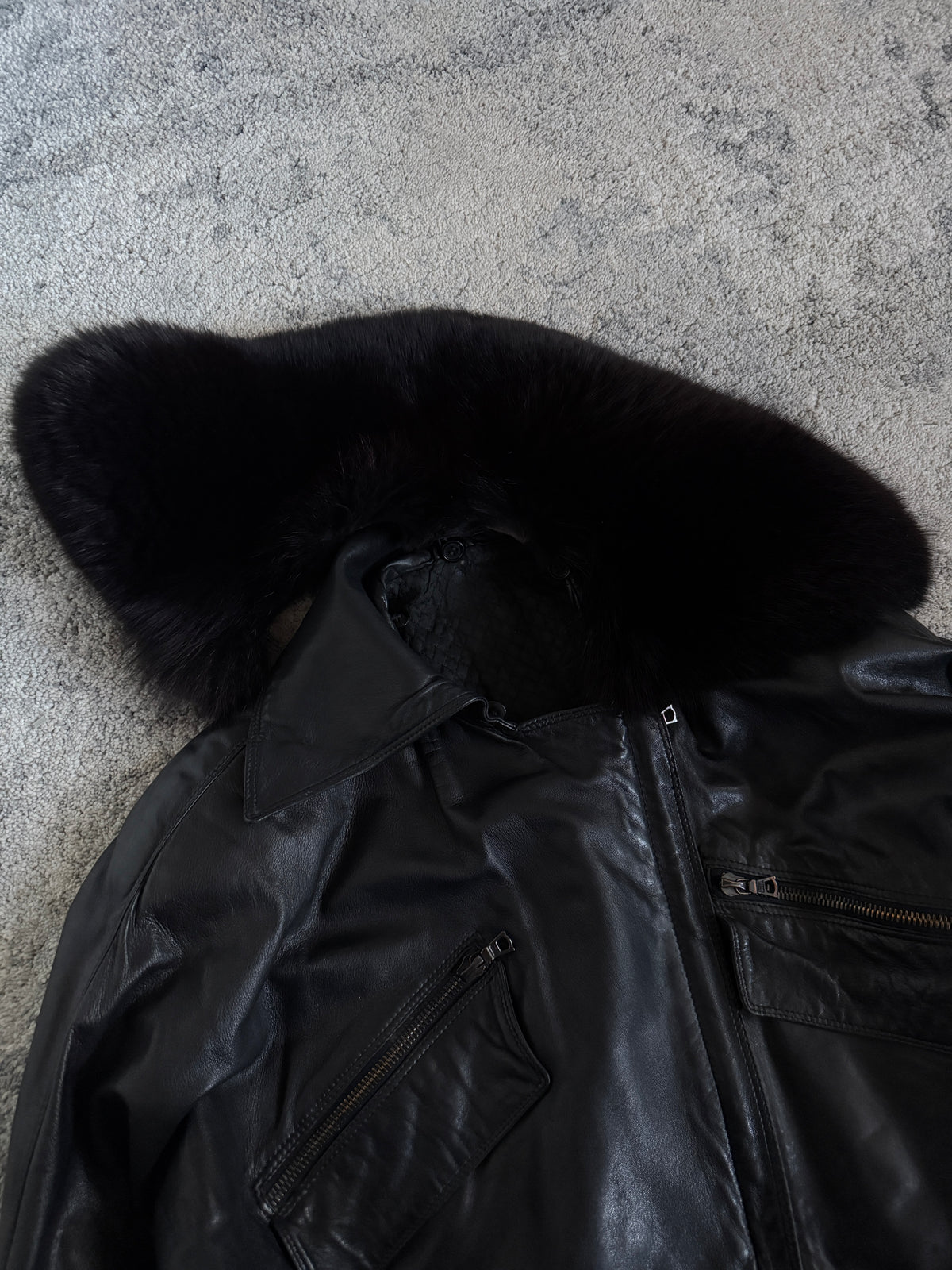 Gianni Versace 1990’s leather jacket with fur collar