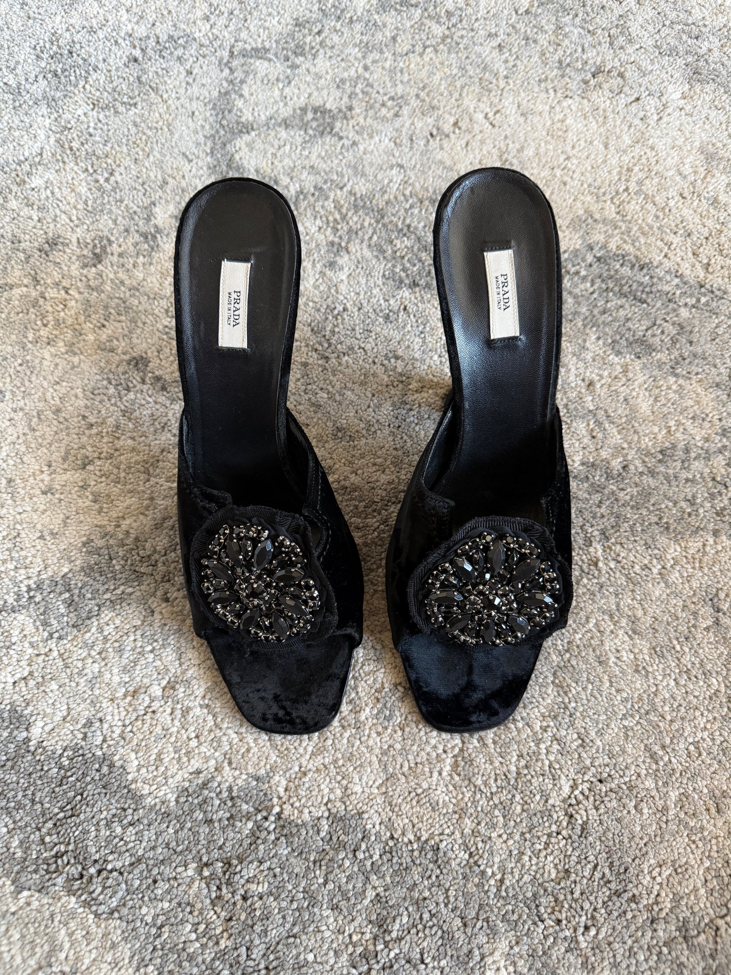 Prada FW2004 embellished velvet heels
