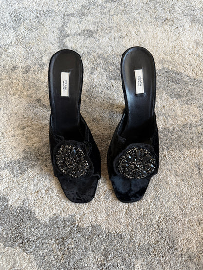 Prada FW2004 embellished velvet heels