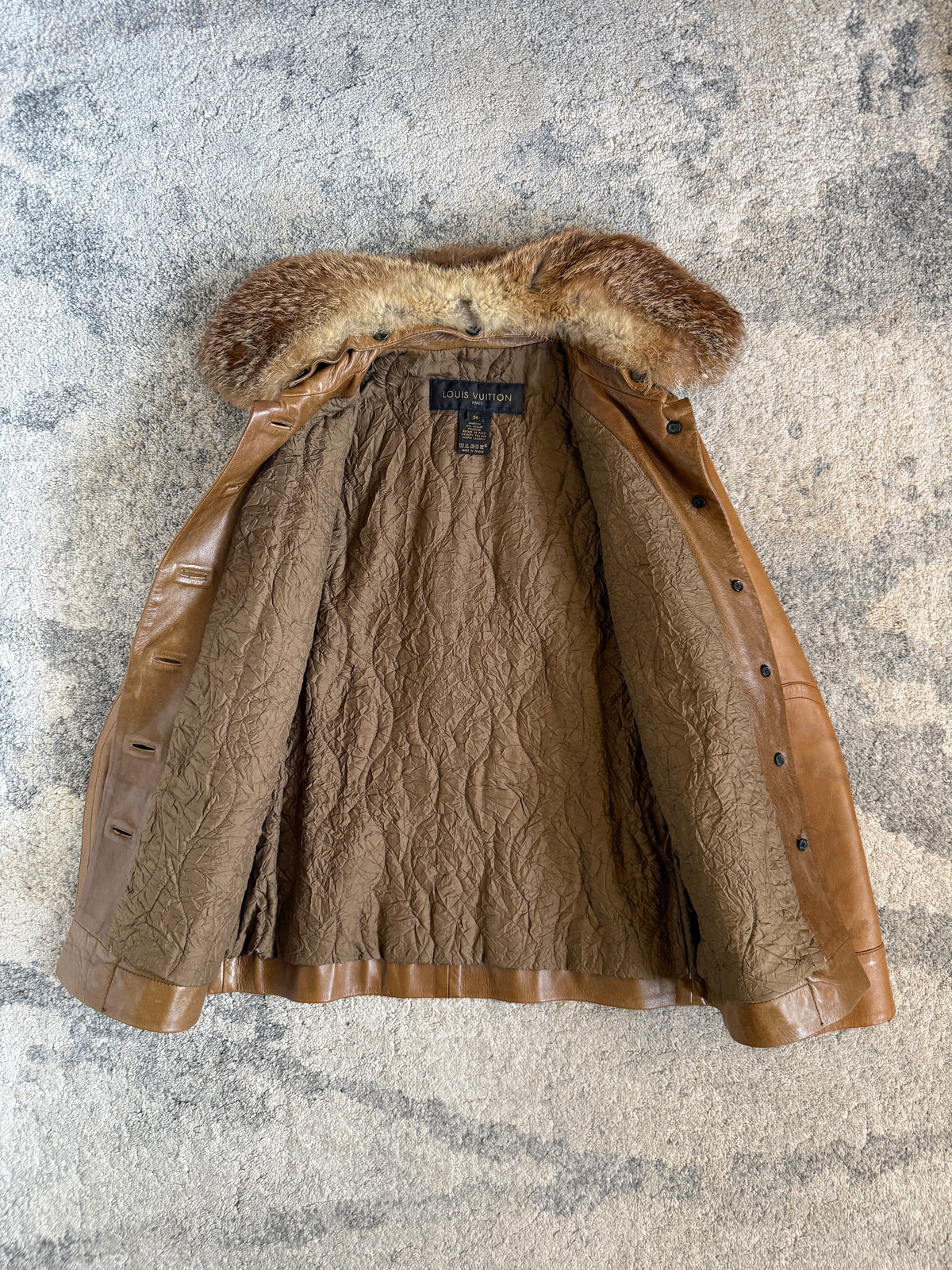 Louis Vuitton FW2002 leather fur collar jacket