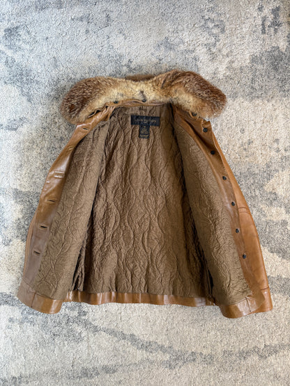 Louis Vuitton FW2002 leather fur collar jacket