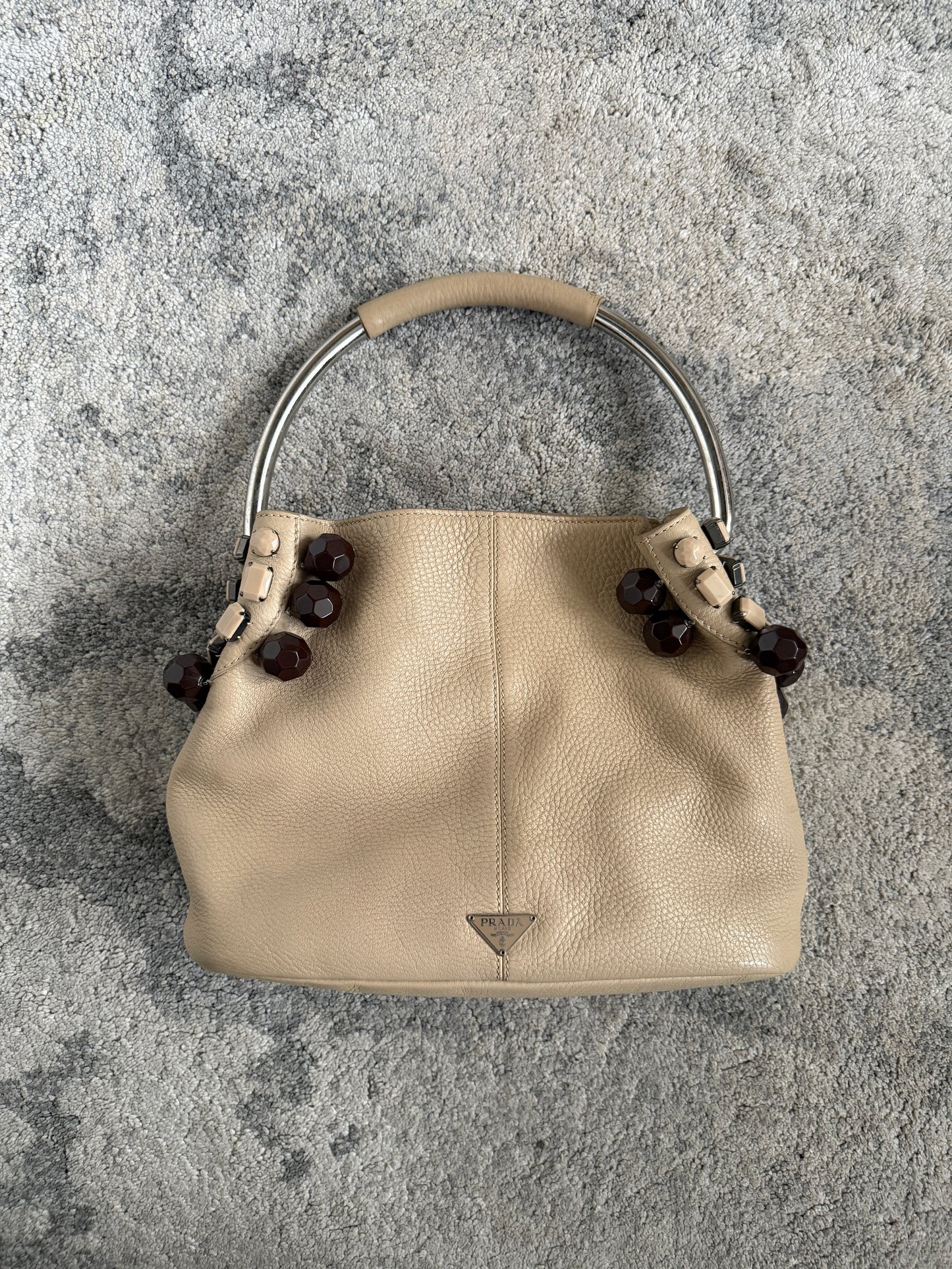 Prada SS2003 leather & pearls metal handle bag