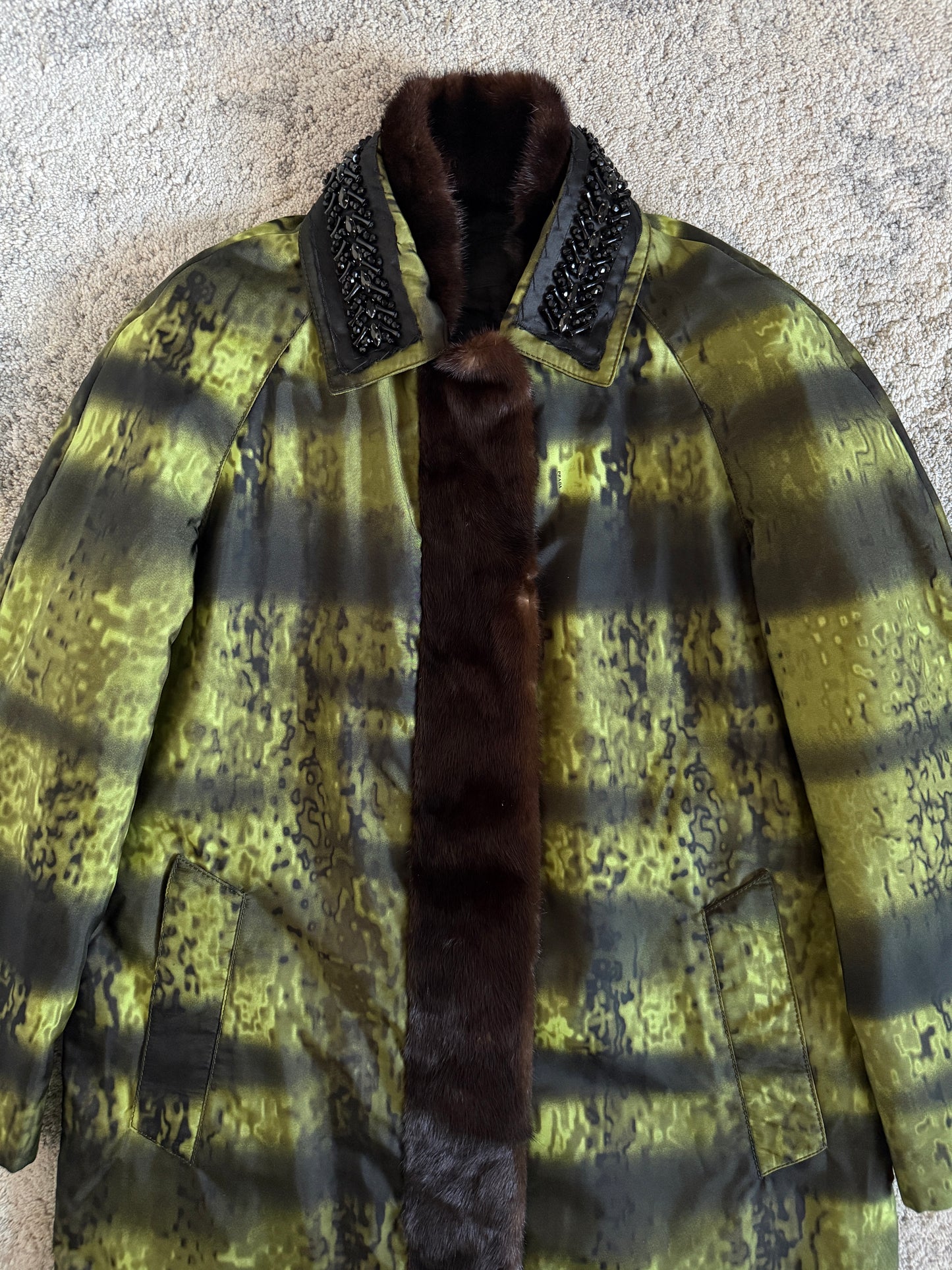 Prada FW2004 embellished nylon long coat