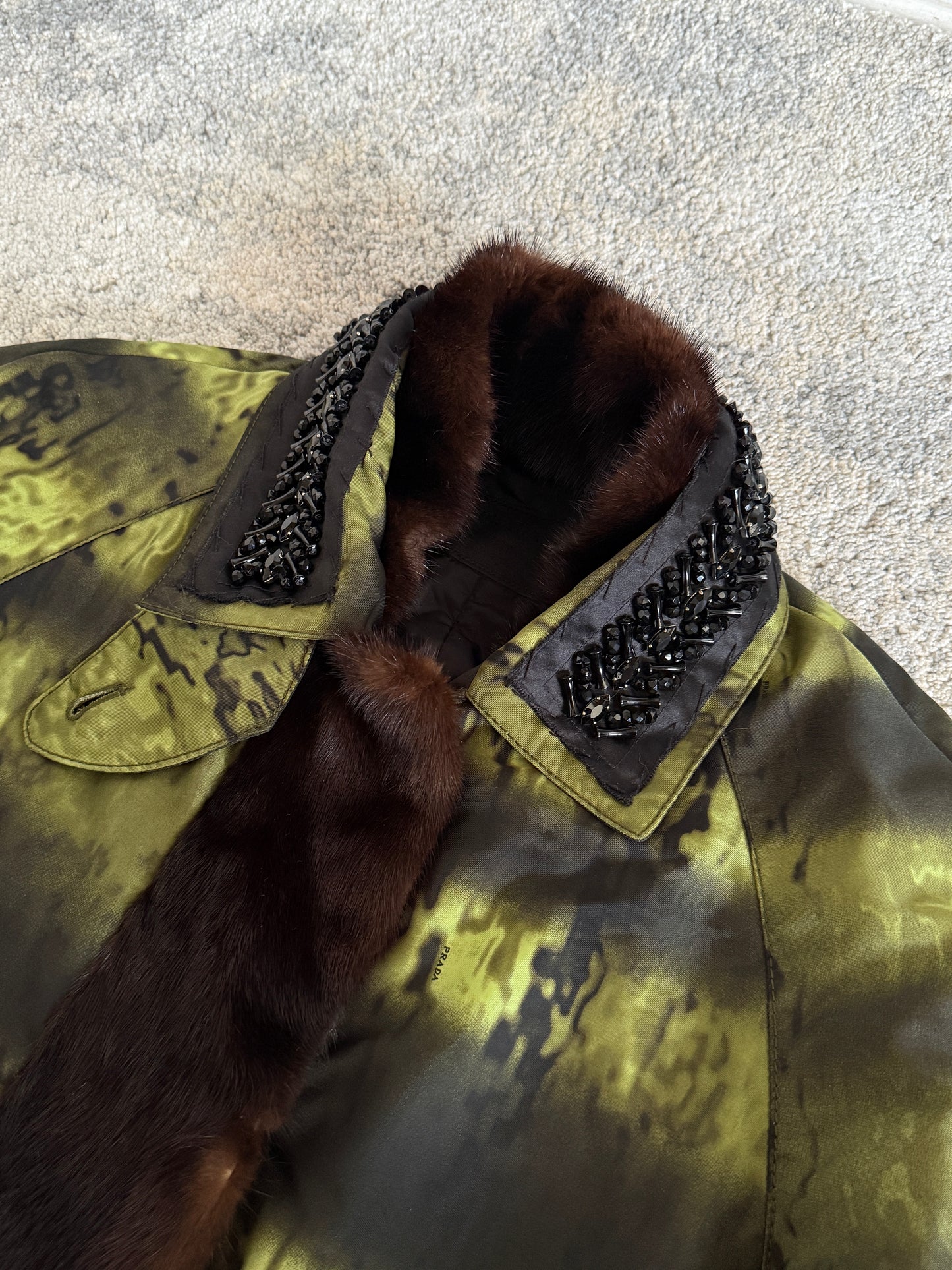 Prada FW2004 embellished nylon long coat