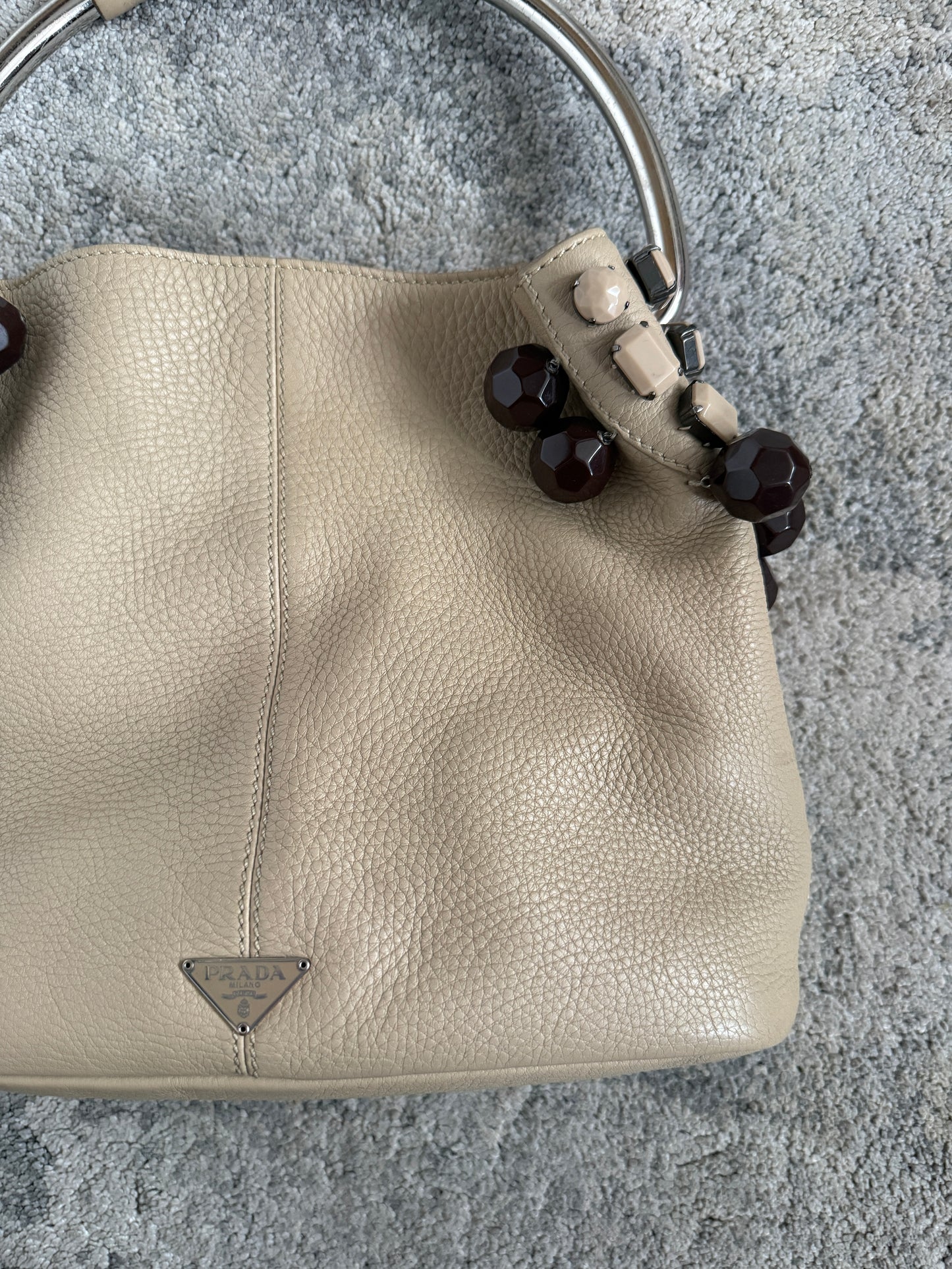 Prada SS2003 leather & pearls metal handle bag