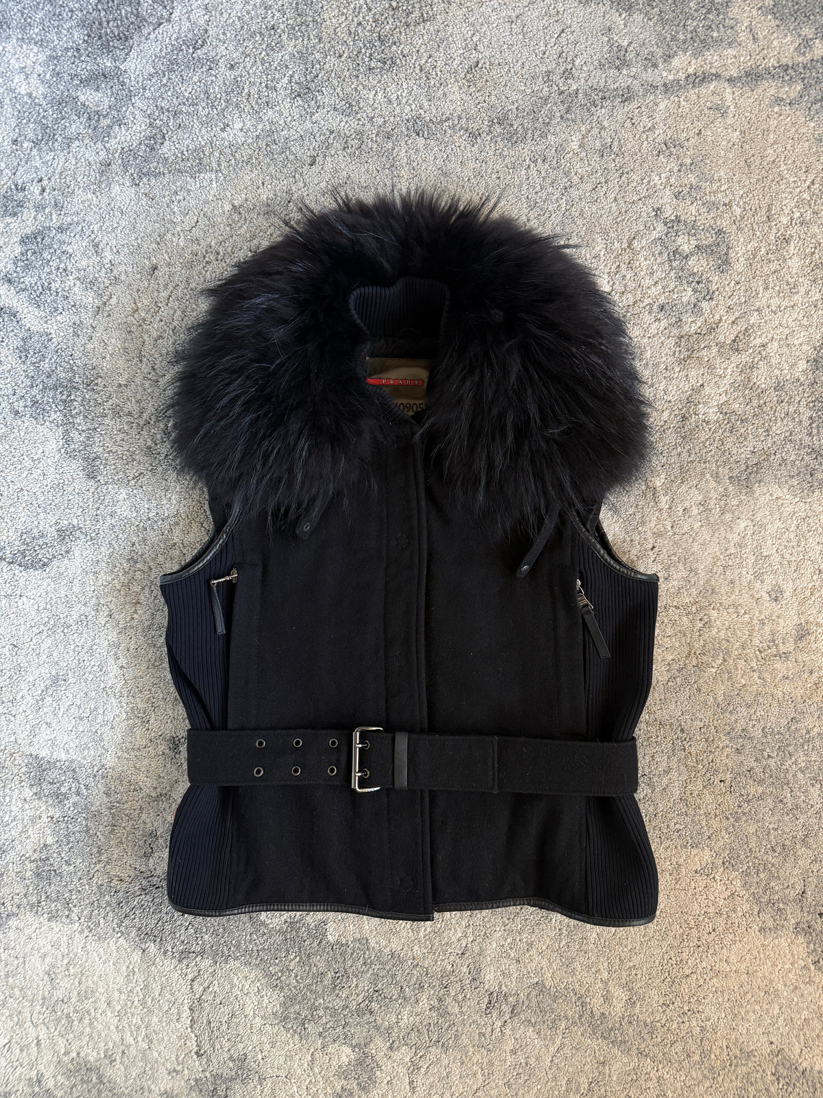 Prada FW2000 nylon jacket with fur collar