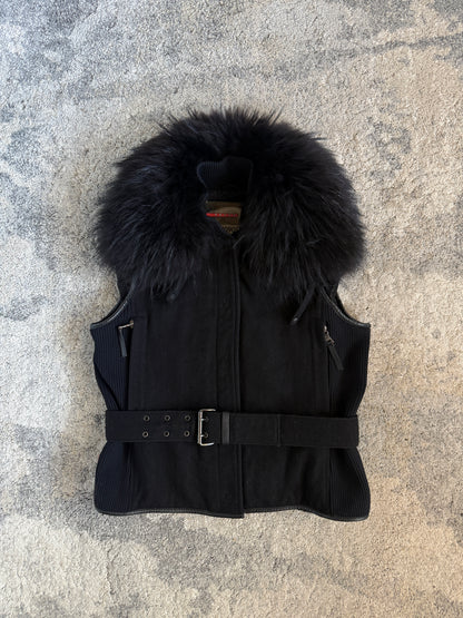 Prada FW2000 nylon jacket with fur collar