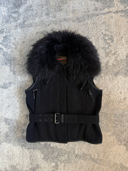 Prada FW2000 nylon jacket with fur collar