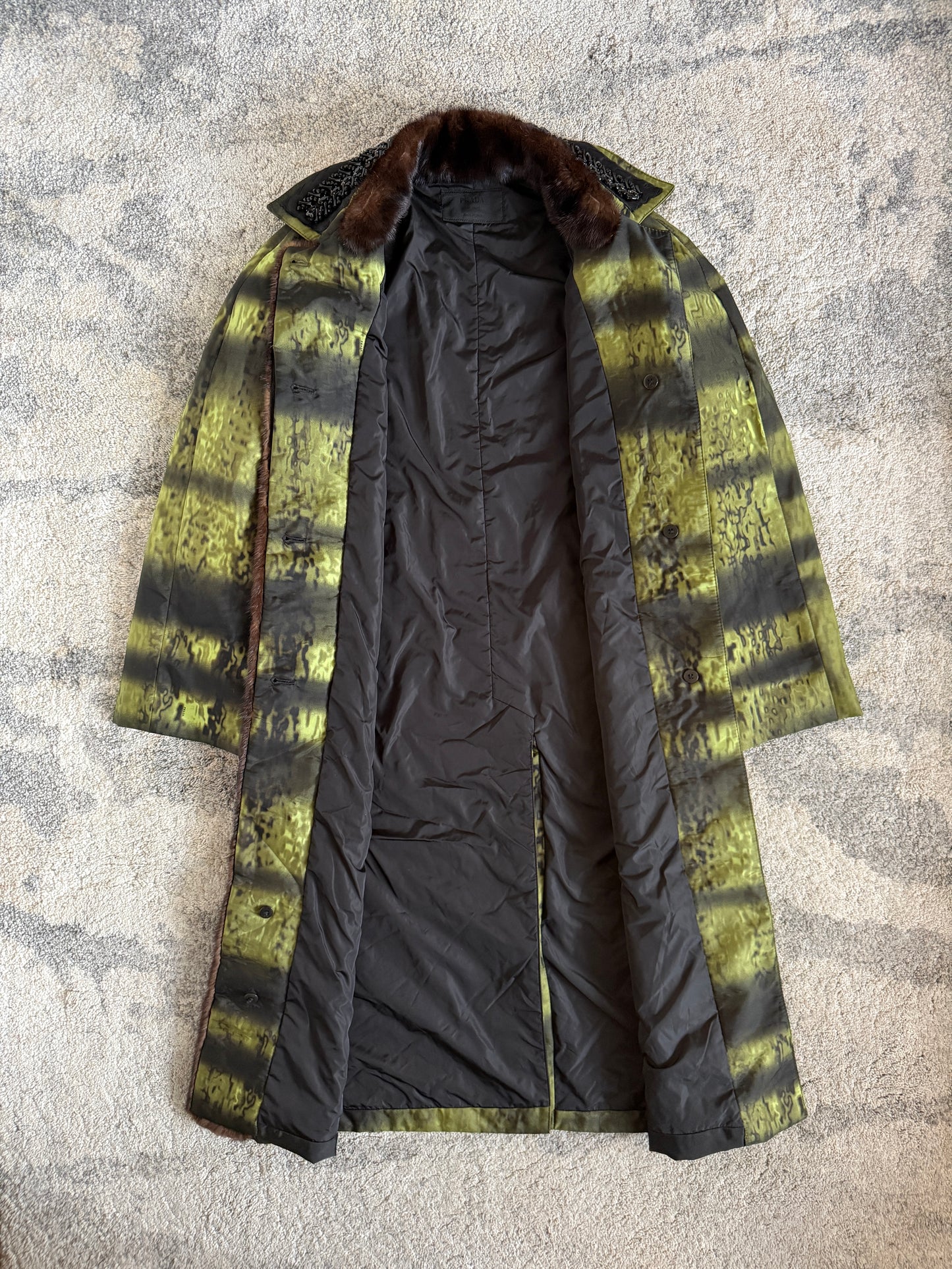 Prada FW2004 embellished nylon long coat