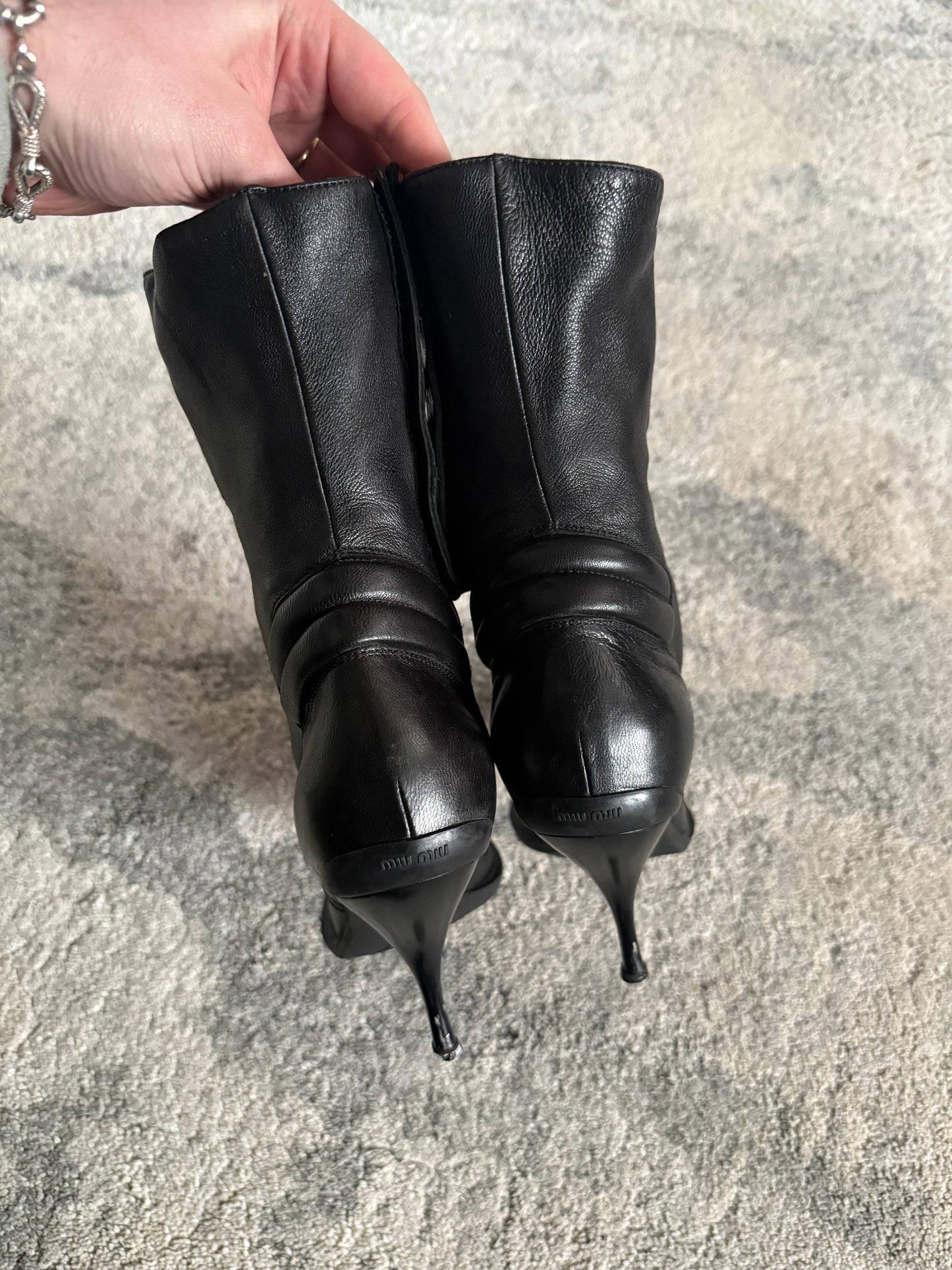 Miu Miu 1999 leather motorcycle heels boots