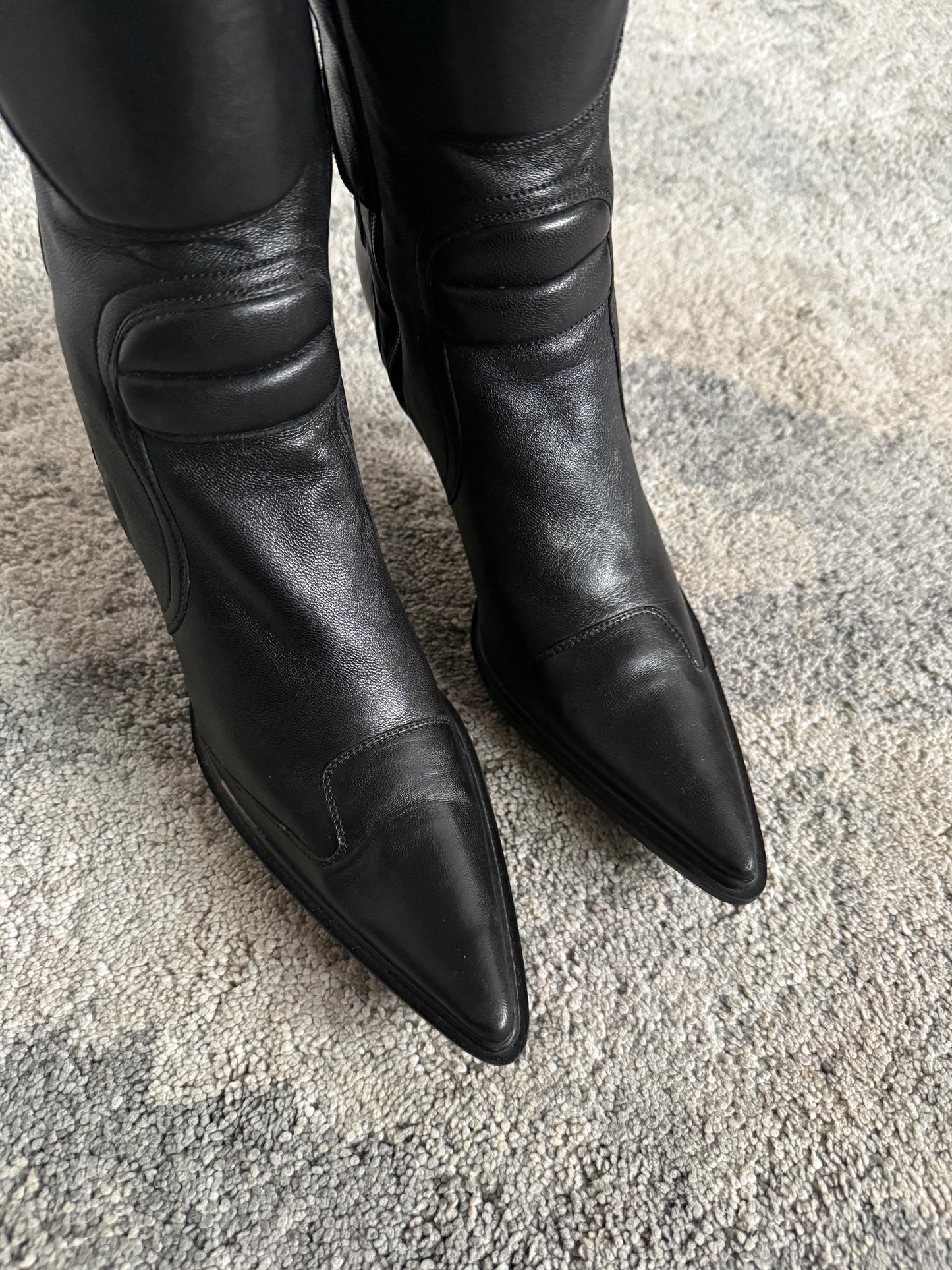 Miu Miu 1999 leather motorcycle heels boots