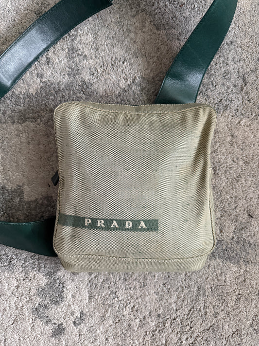 Prada SS1999 linen & leather sling bag