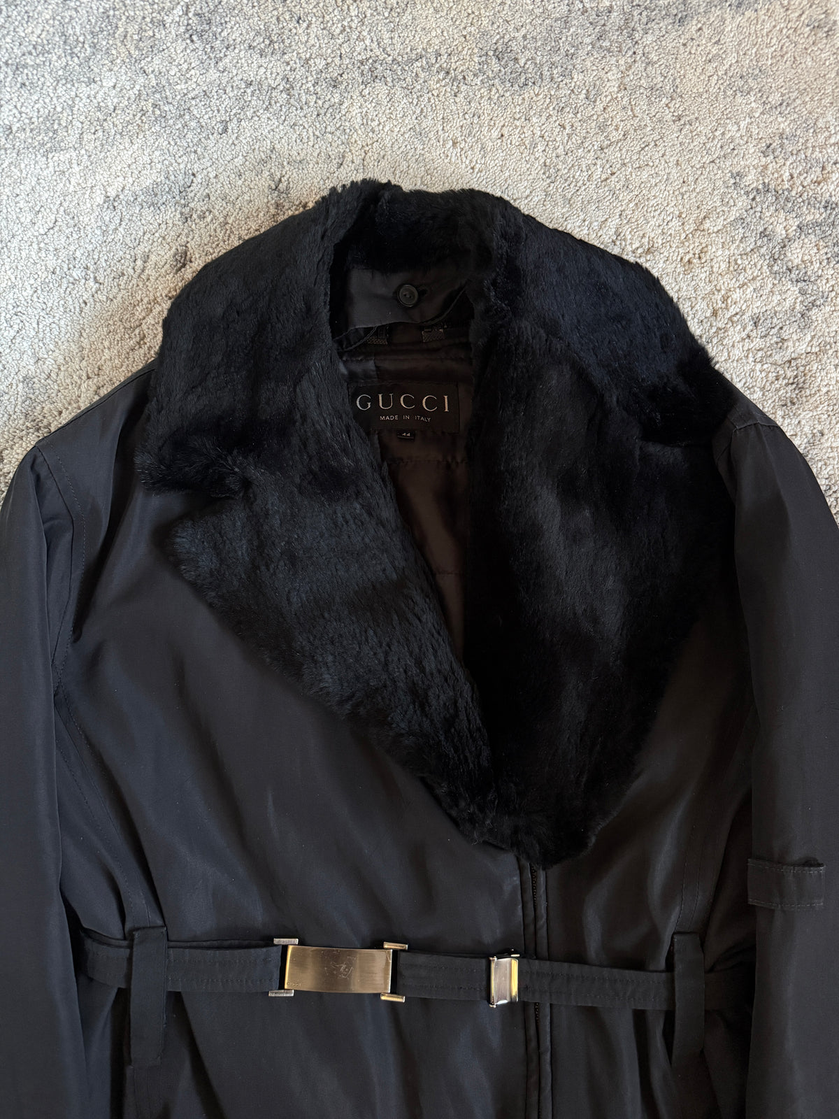 Gucci FW1993 nylon padded jacket with fur collar