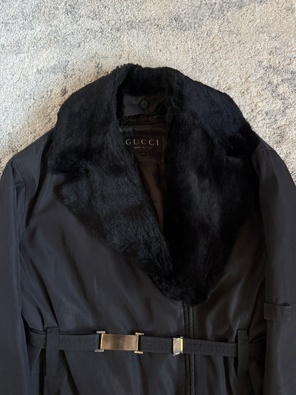 Gucci FW1993 nylon padded jacket with fur collar
