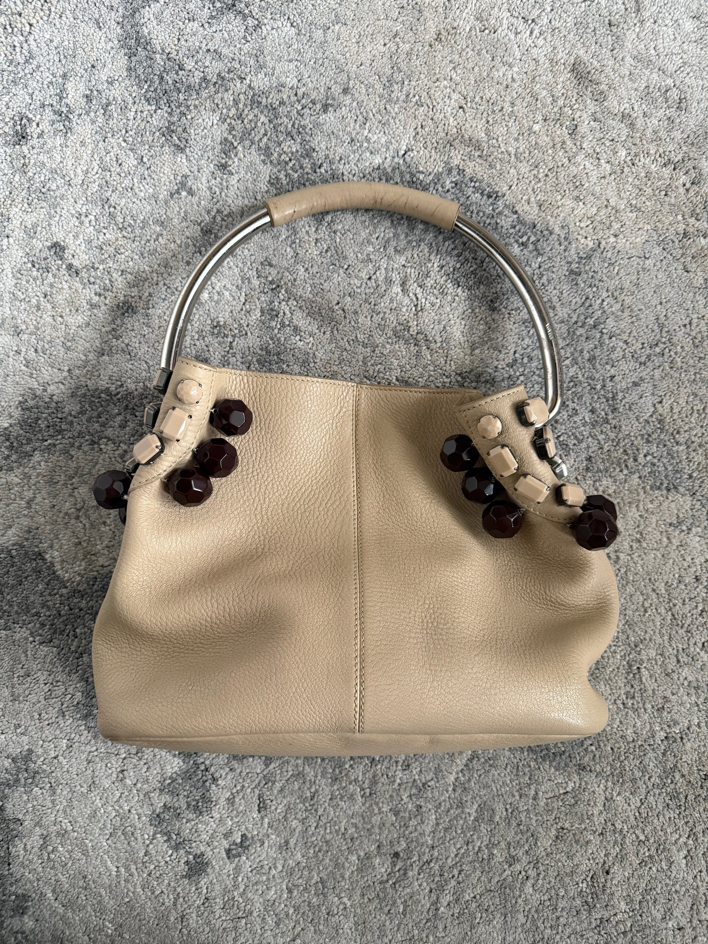 Prada SS2003 leather & pearls metal handle bag