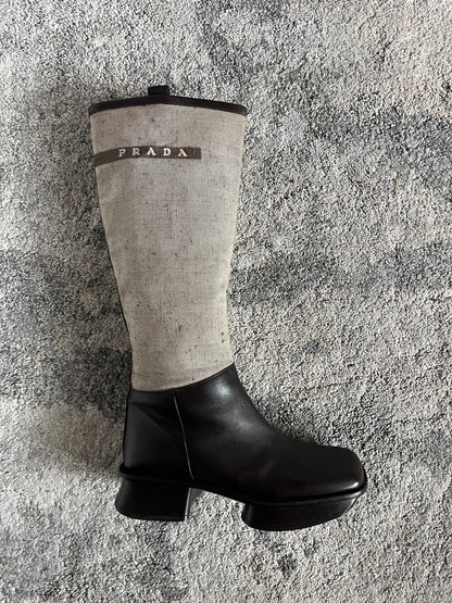 Prada SS1999 runway linen & leather boots