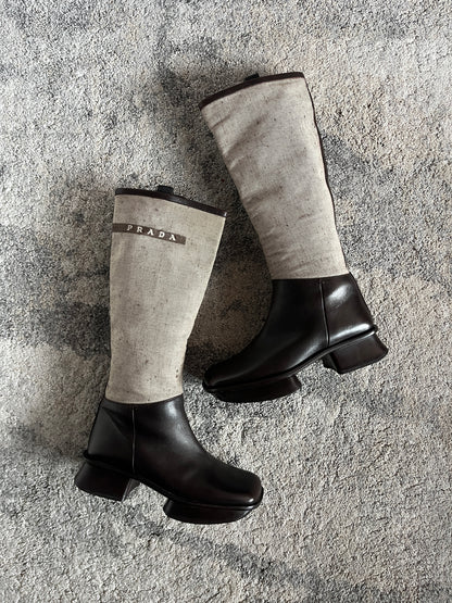 Prada SS1999 runway linen & leather boots