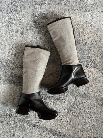 Prada SS1999 runway linen & leather boots