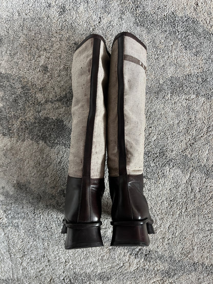 Prada SS1999 runway linen & leather boots
