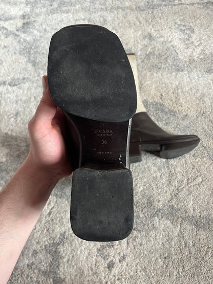 Prada SS1999 runway linen & leather boots