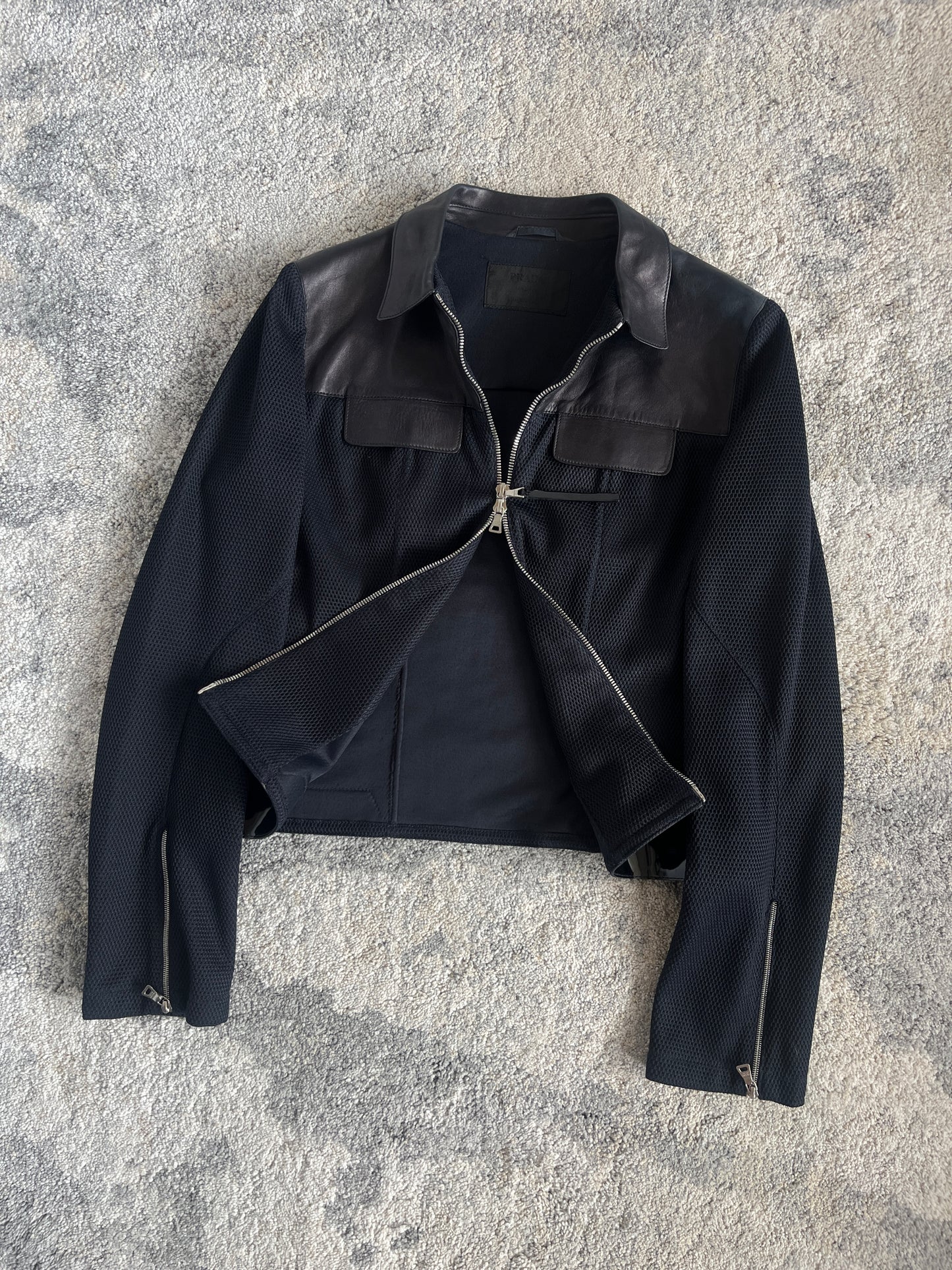 Prada FW1999 mesh & leather jacket
