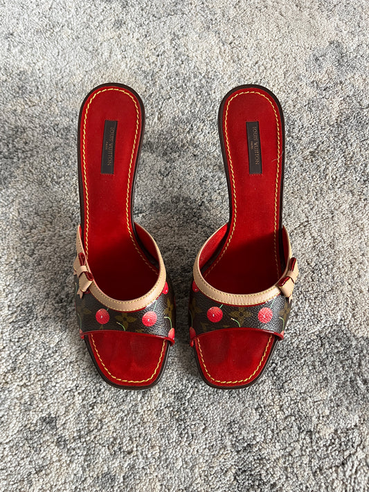 Louis Vuitton & Takashi Murakami SS2003 cherry leather mules