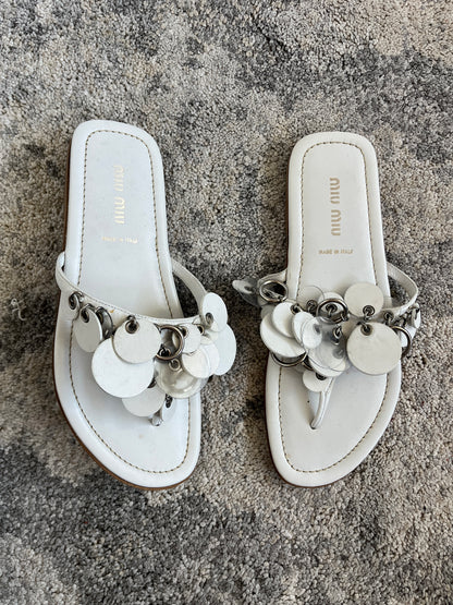 Miu Miu 2000's leather sequins flip flop
