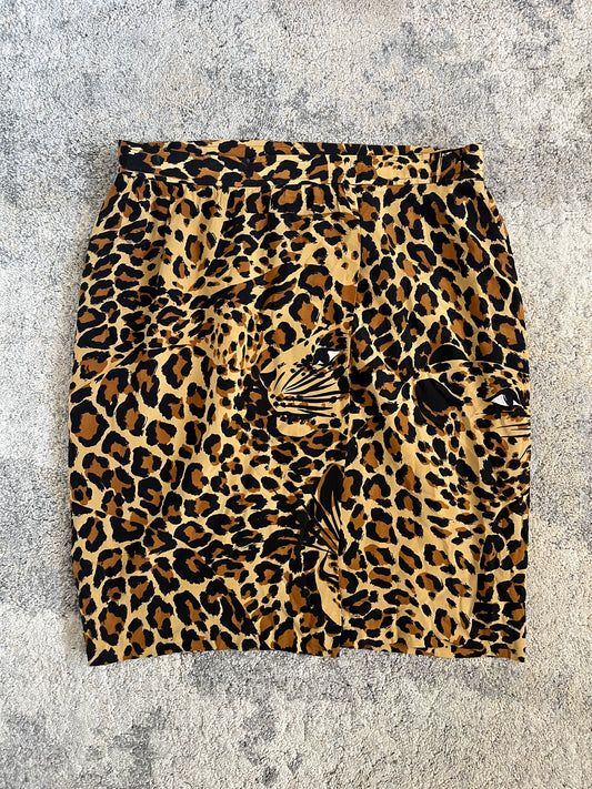 Yves Saint Laurent FW1986 leopard print silk skirt