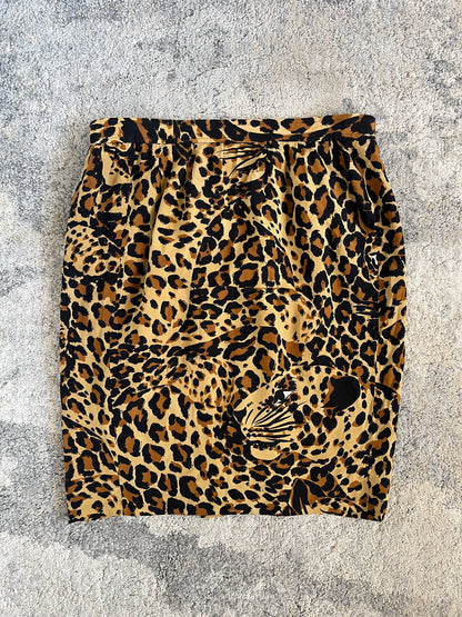 Yves Saint Laurent FW1986 leopard print silk skirt