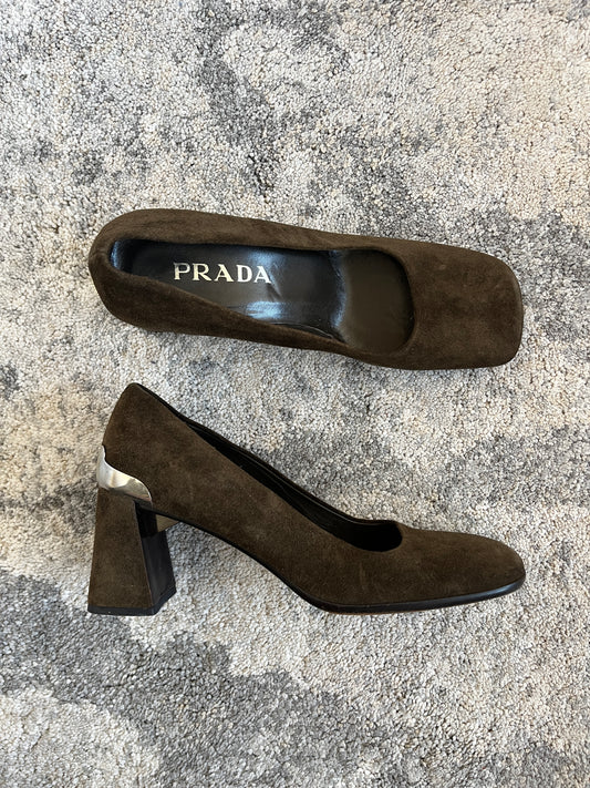 Prada 1999 suede metallic heels