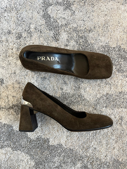 Prada 1999 suede metallic heels