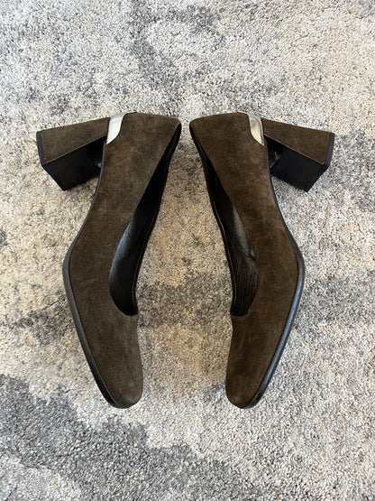 Prada 1999 suede metallic heels