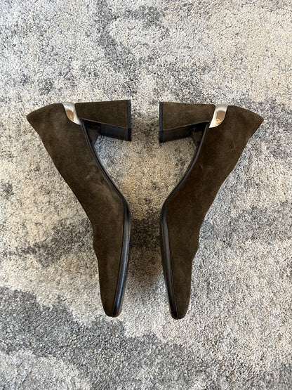 Prada 1999 suede metallic heels