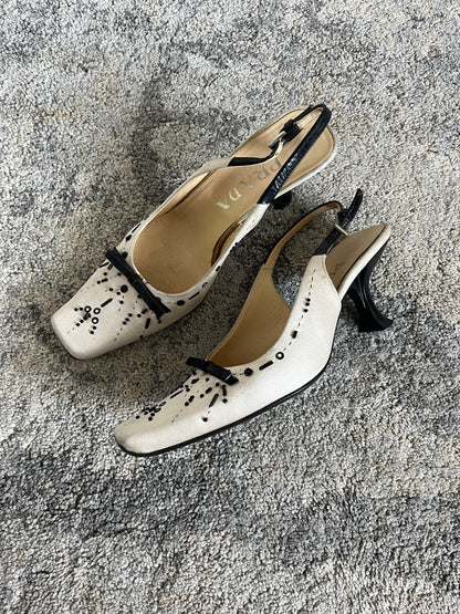 Prada 1990's silk & pearls heels