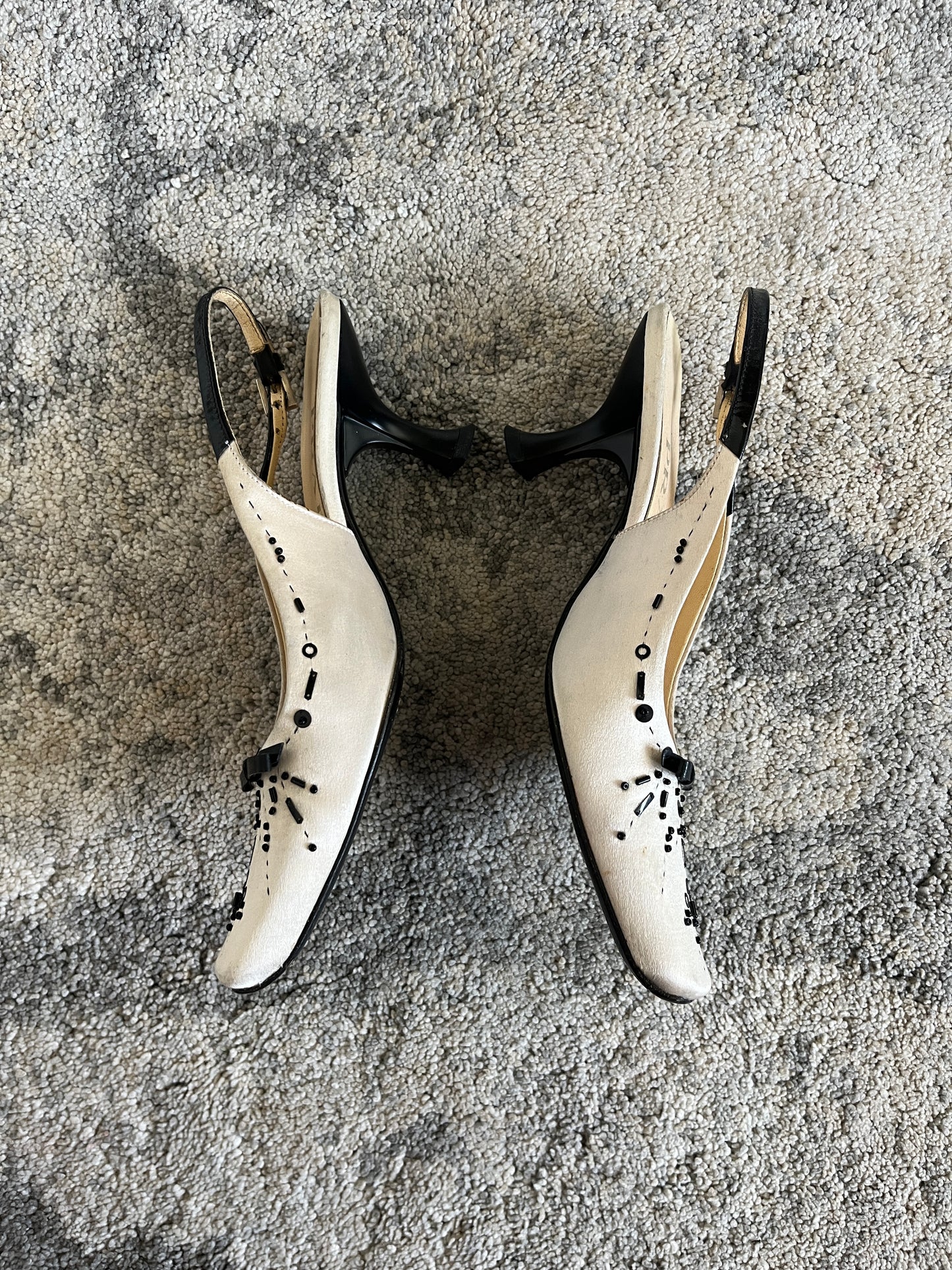 Prada 1990's silk & pearls heels