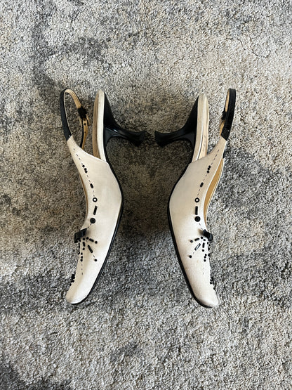 Prada 1990's silk & pearls heels