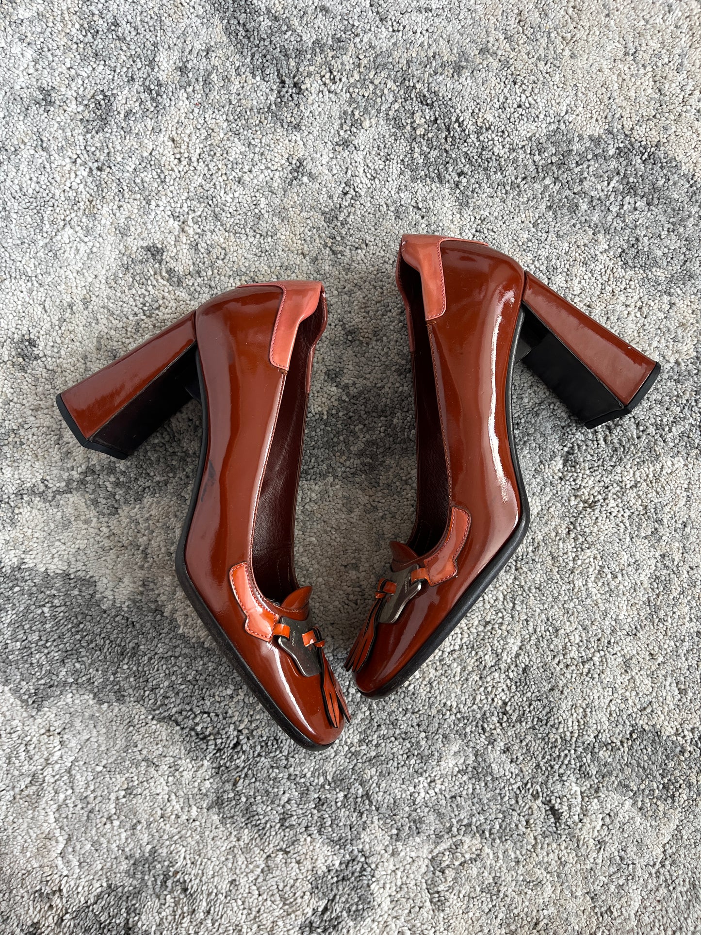 Prada FW1999 patent leather plate heels