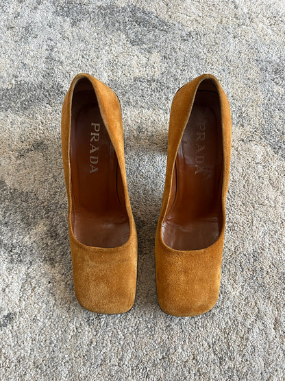 Prada FW1999 suede metalic heels