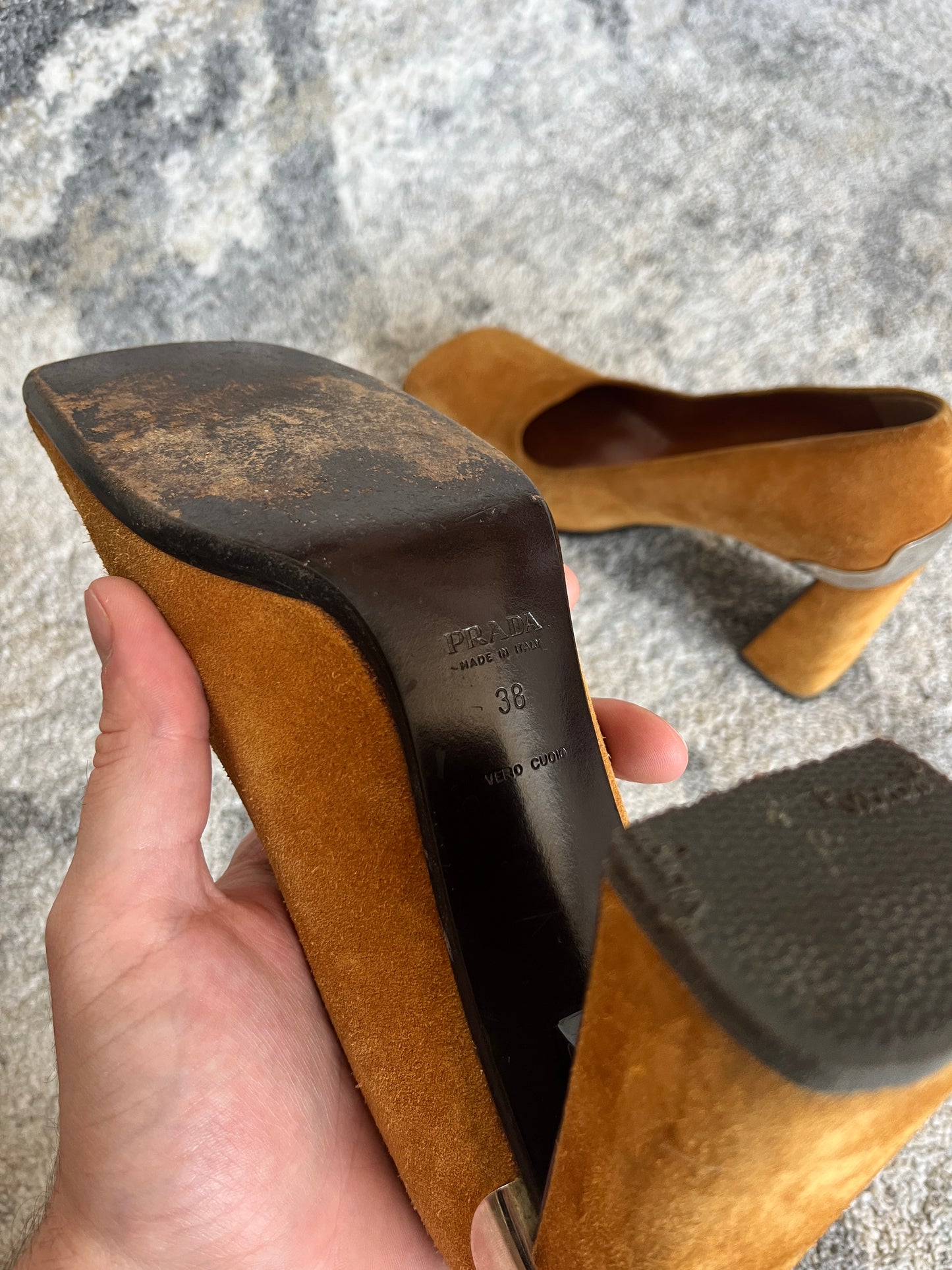 Prada FW1999 suede metalic heels