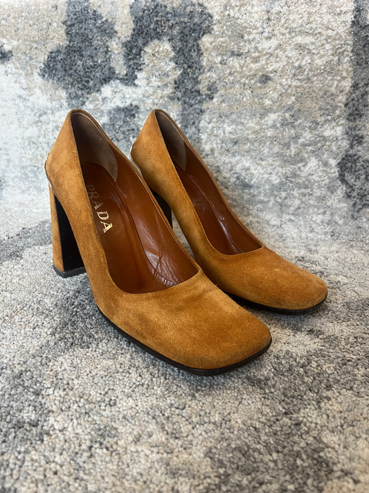 Prada FW1999 suede metalic heels