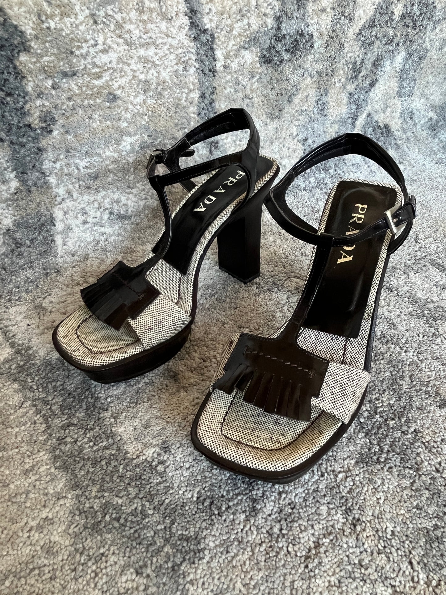 Prada SS1999 heels linen sandals