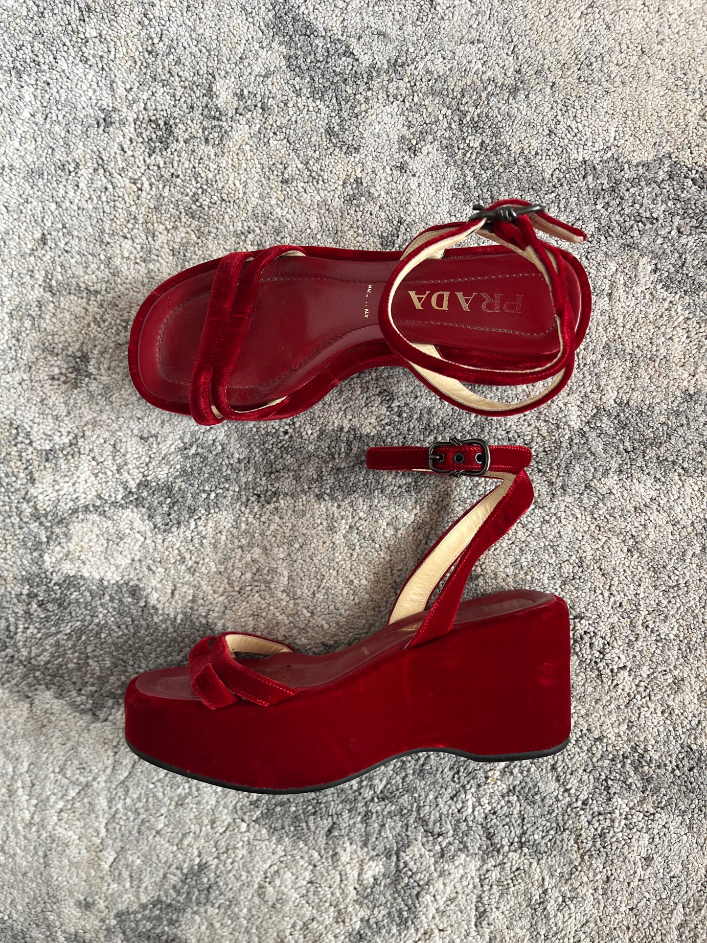 Prada SS1997 velvet platform sandals