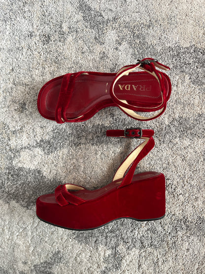Prada SS1997 velvet platform sandals