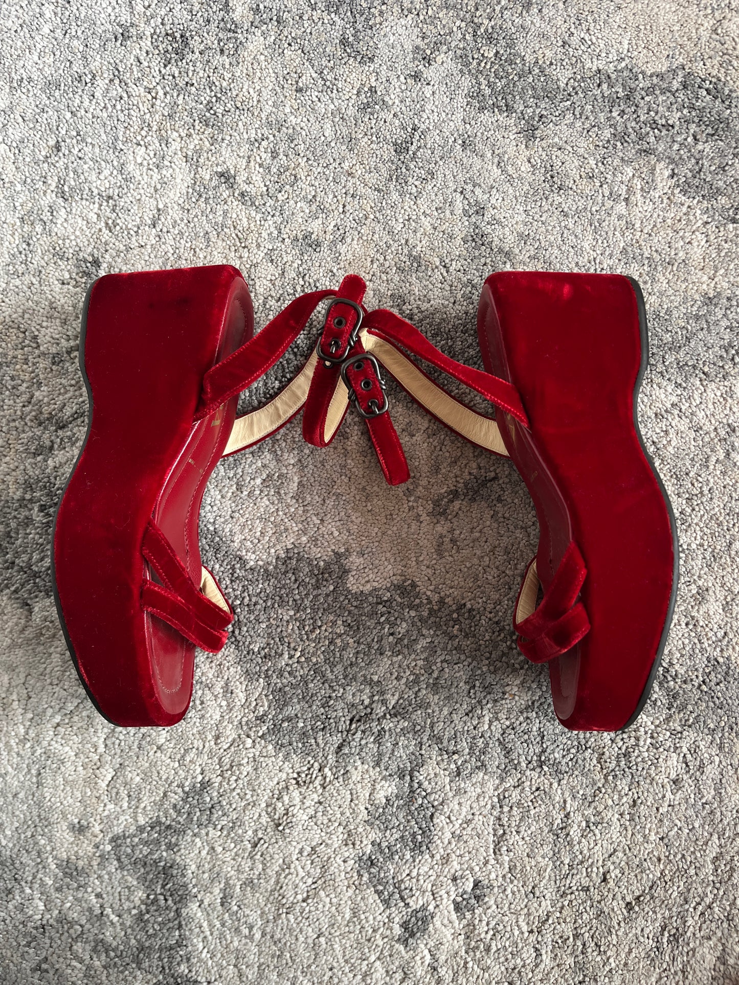 Prada SS1997 velvet platform sandals
